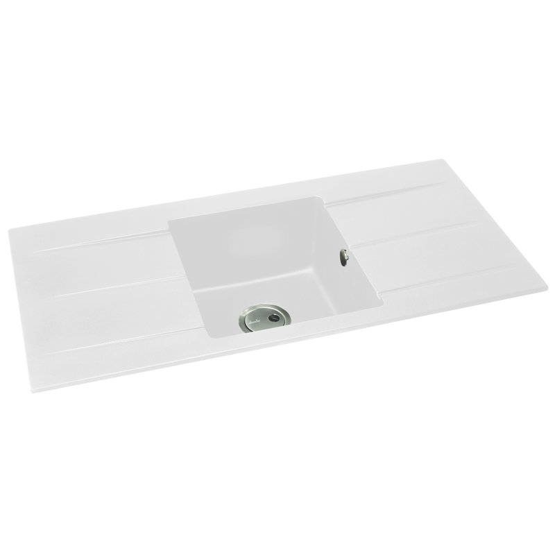 Abode Designs Zero 500mm W Single Bowl Granite Kitchen Sink with 3 Faucet Holes, White