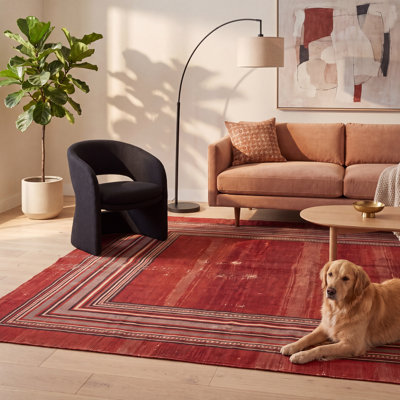 Tapis Ripple2 moderne, minimaliste, à bordure géométrique, rouge, noir, gris et blanc, antidérapant, à poils courts, pour l'intérieur et l'extérieur, adapté aux animaux domestiques, salon, chambre, salle à manger, entrée, couloir, bureau, lavable