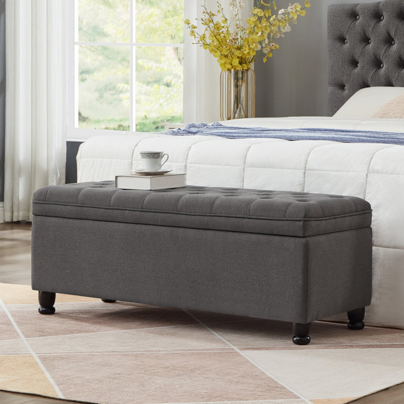 Banc de rangement rembourré capitonné, Gris foncé