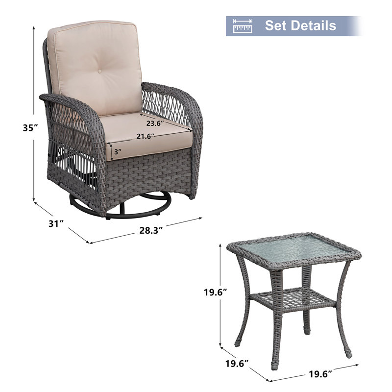 Ensemble de salon pivotant en rotin 3 pièces tissé pour l'extérieur - le choix idéal pour les patios et les cours.