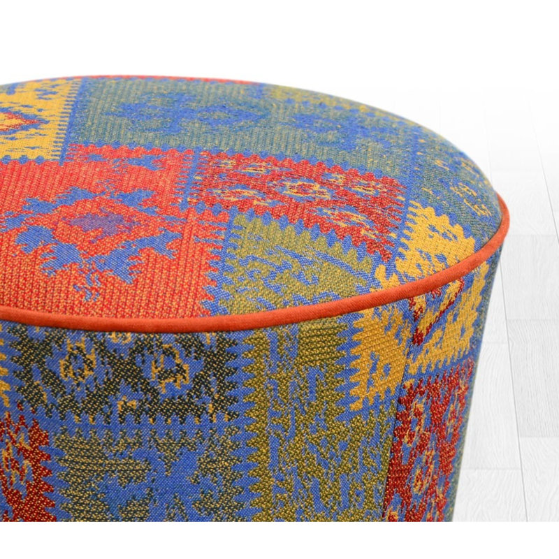 Ceresco 42cm Wide Round Ikat Footstool Ottoman