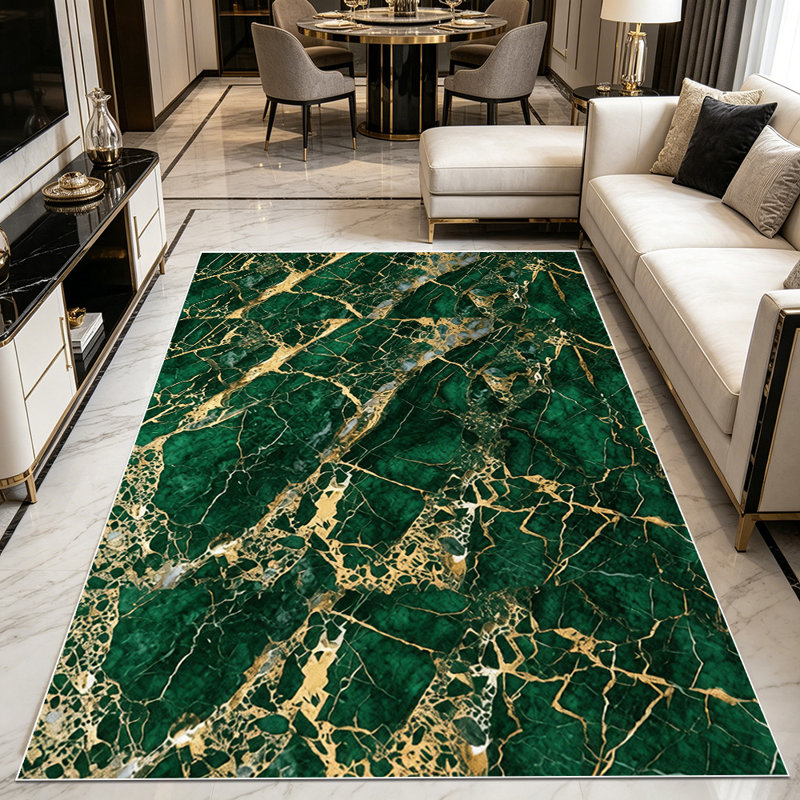 1PC Emerald Green Gold Vein Marble area rugs for Living Room, Soft and Comfortable, Suitable for all seasons, easy-to-maintain, machine washable Indoor floor mat, Under Table Farmhouse suitable for dining table, bedroom, kitchen, entryway, home...