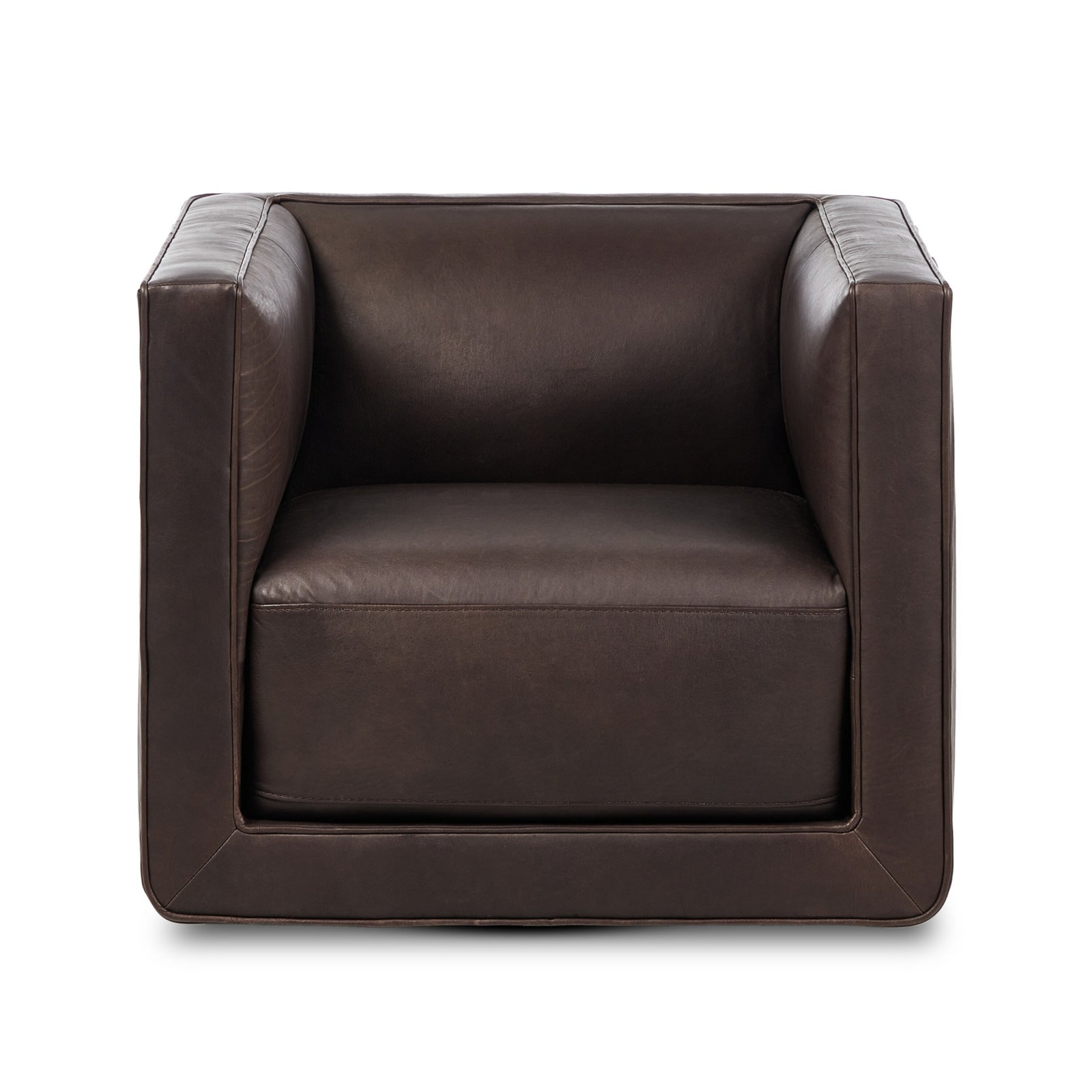 Gigi Pine Genuine Leather Swivel Club Chair, Heirloom Cigar Genuine Leather