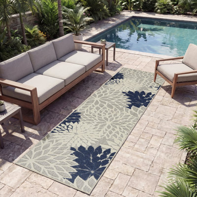 Tapis d'intérieur / extérieur bleu marine / ivoire / taupe Krista