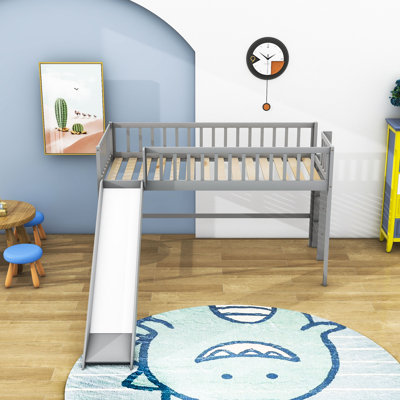 Faijal Twin Size Wood Low Loft Bed with Slide by Harriet Bee