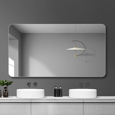 Miroir de salle de bain mural - Brouillard, imperméable. R50 5 mm d'argent pour une image nette. -Épreuve. Fixation horizontale / verticale 29,24 po de largeur, 38,62 po de profondeur, 0,58 po de hauteur, 21,21 lb de brume ronde avec