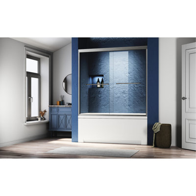 56 - 60 In. W X 57 H Sliding Door For Tub. Brushed Nickel Semi . Tempered Glass. Stainless Steel Handles. Strong Thick Track System. Rust And Stain Resistance. Smooth Rollers. Practical Towel Easy