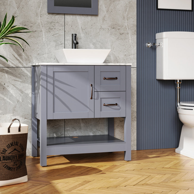 Meuble-lavabo gris 30 po avec miroir et plateau seulement