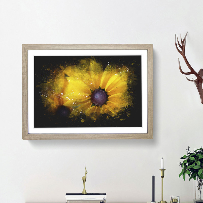 Yellow Coneflowers - Framed Print, 45cm H x 63cm W x 2cm D, Oak Framed
