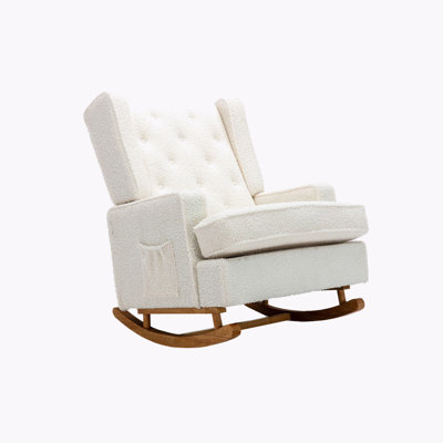 Nursery Rocking Chair Upholstered Mid Century Modern Rocker Oversized Armchair For Living Room With Solid Wood Base -  Latitude Run®, 78AE0BFAFB3F4AFC80709FF3D4024923