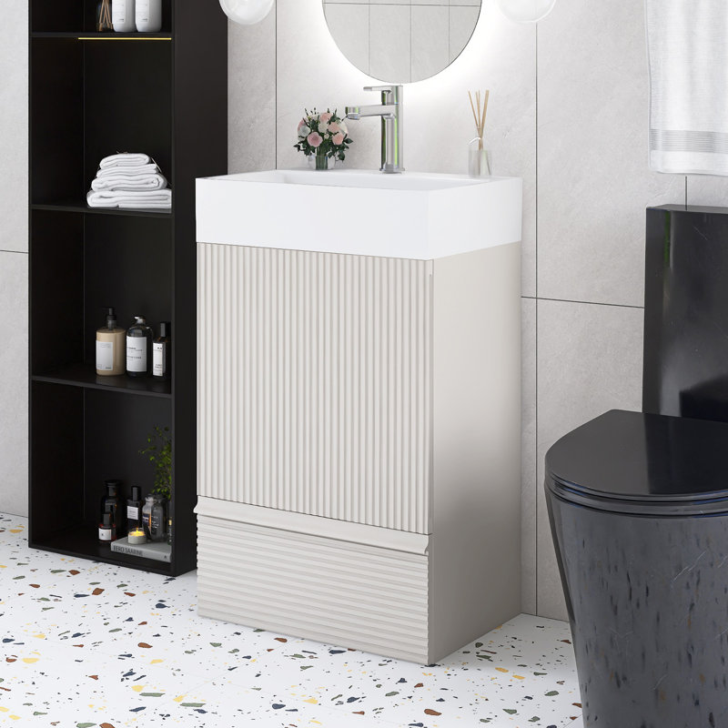 Dessus de meuble-lavabo simple autoportant 20 po intégré en céramique, Gris, Blanc / Blanc