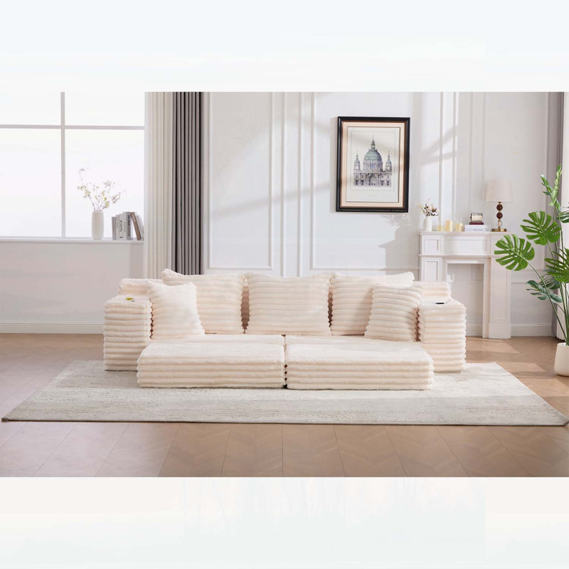 107.48 " Corduroy Sofa, Beige Corduroy, Beige