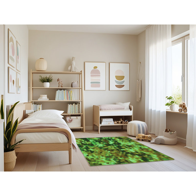 Tapis abstrait vert / vert foncé, Rectangle 4 pi x 6 pi