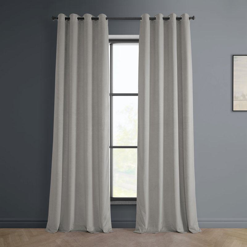Botmund Grommet Heritage Plush Velvet Room Darkening Curtains - Single Panel Drapes, 50" W x 84" L, City Gray
