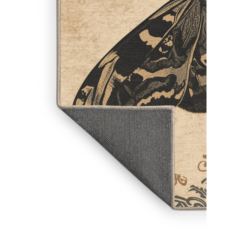 Tapis moelleux moelleux au look vintage rétro Kenn Moth - reliure beige, 8 x 12