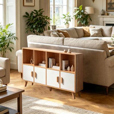 Wooden Bookcase With Doors, Floor Standing Open Bookshelf With Solid Wood Legs