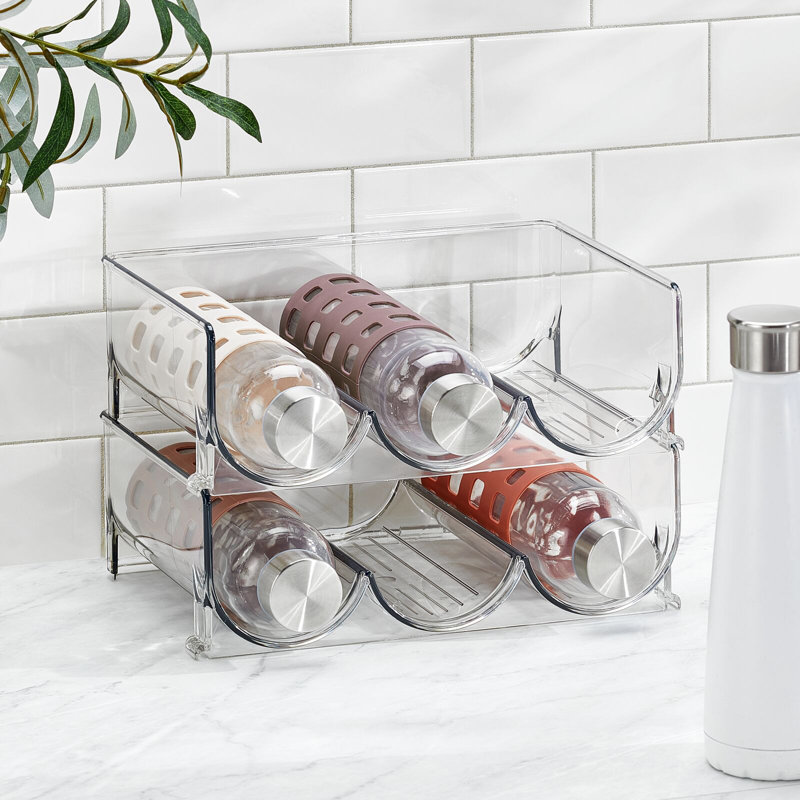 mDesign Plastic Stackable Water Bottle Storage Organizer Rack - 8 Pack, Clear