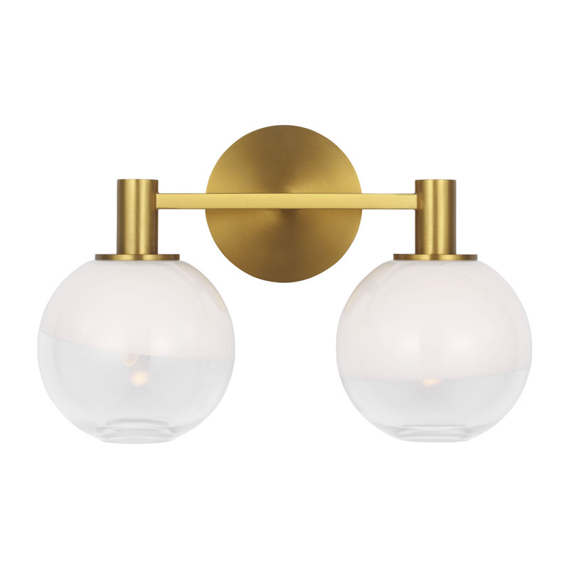 Sean Lavin Torian Bathroom Bedroom Wall Fixture With Milk Clear Glass Mix Shade, Burnished Brass, 9.625" H x 15" W x 7" D