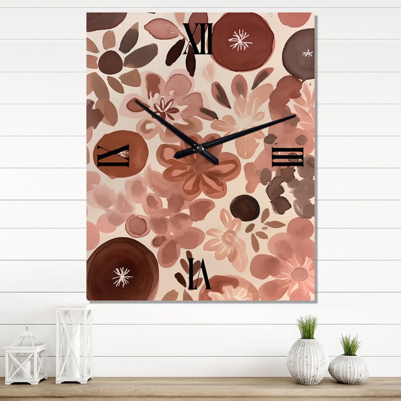 Graphique fleurs sauvages rétro pastel I - Horloges murales botaniques abstraites, Grand