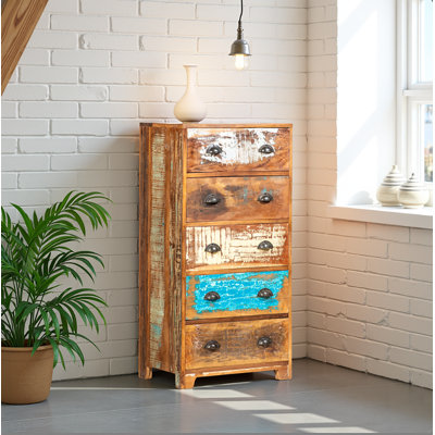 Ranjit Solid Wood 60cm W 5 - Drawer Chest of Drawers