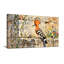 Animaux, oiseau coloré sur un mur de pierre avec des fleurs-2024679505