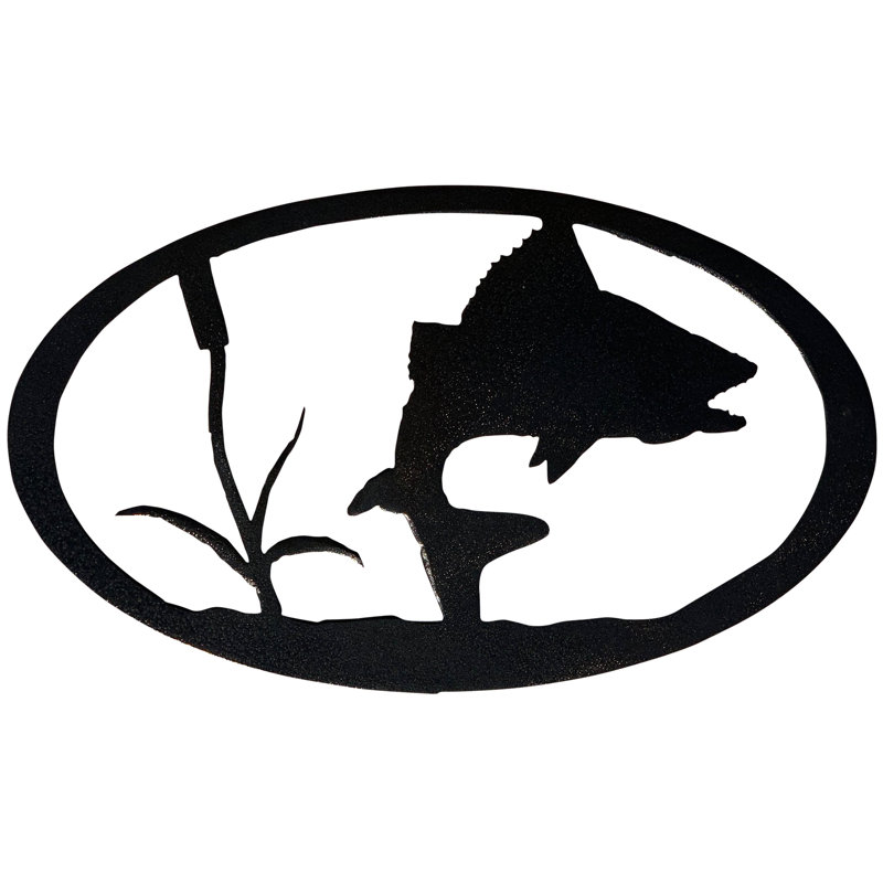Dugout Creek Designs Modern Steel Fish Oval Wall Art, Hammered Black