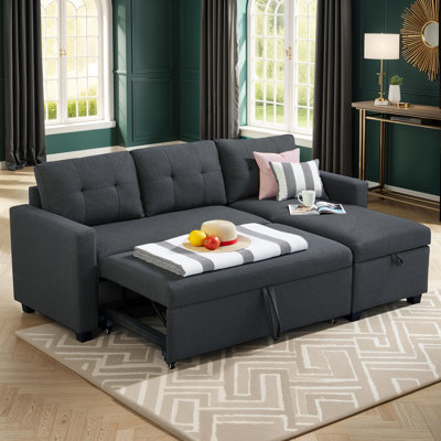 L-Shaped Corner Couch Upholstered Pull Out Sectional Sofa with Storage Chaise, Convertible Sleeper
