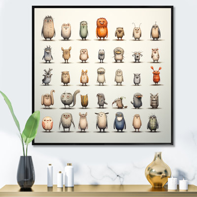 «Gray Childrens Monsters Nursery Motif I», reproduction d'art murale animaux