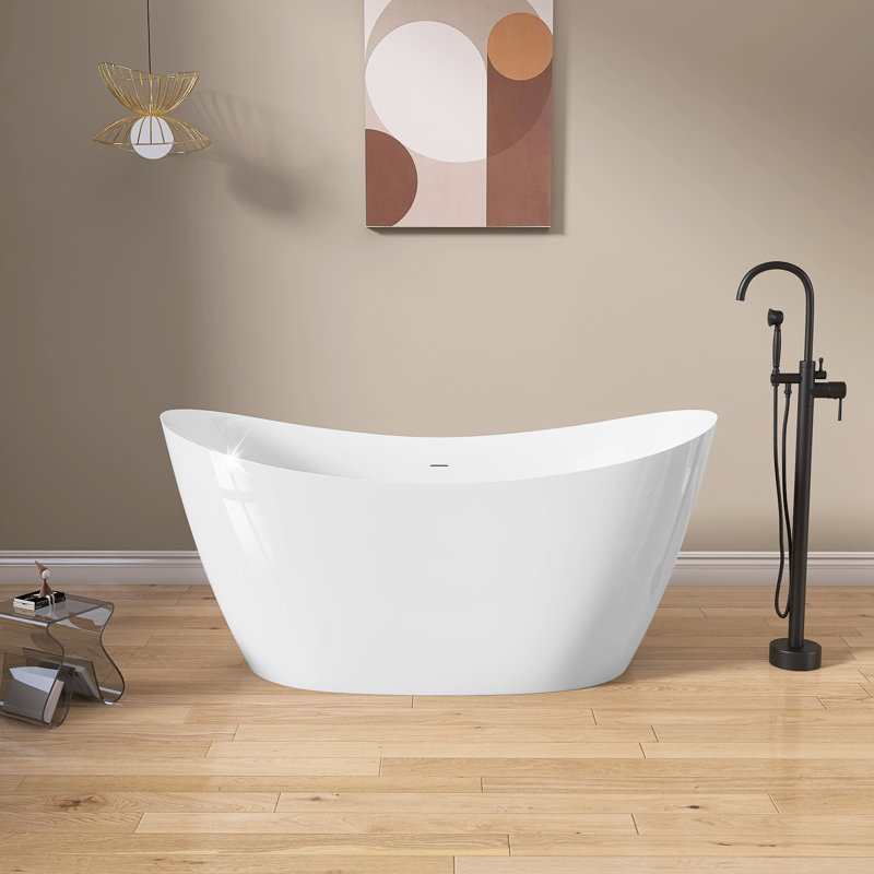 Baignoire de trempage autoportante autoportante autoportante en acrylique L 59 po x l 27 po avec drain escamotable amovible chromé