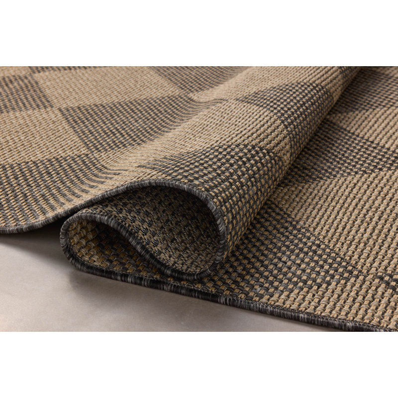 Graphite Sand Rectangular Synthetic Indoor/Outdoor Area Rug 7.6x10