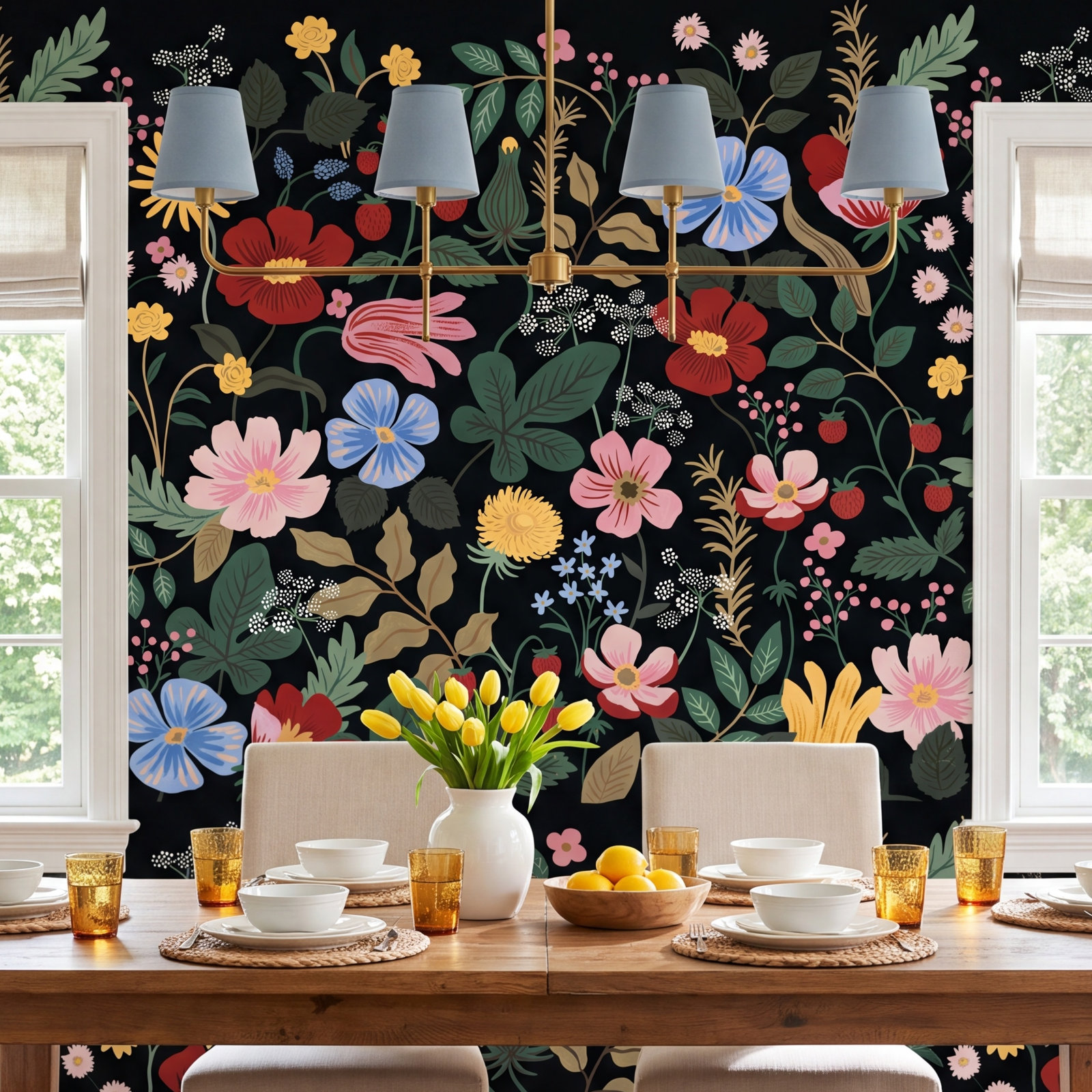 Rifle Paper Co. Strawberry Fields Wall Mural, Black