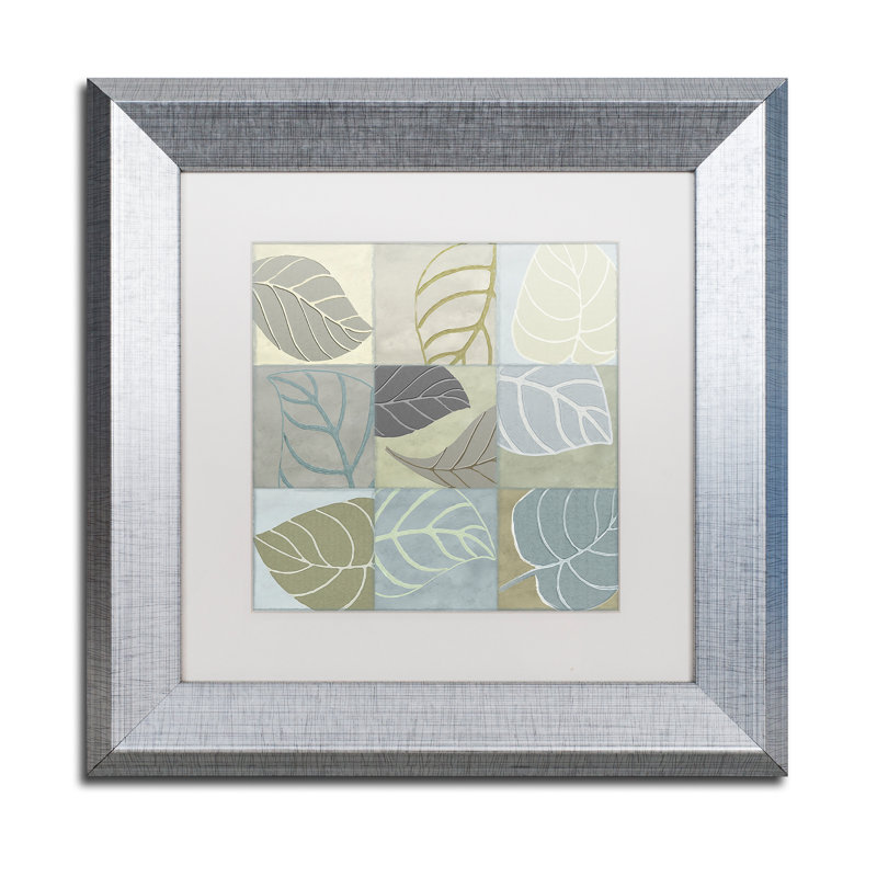 Silver Framed Botanical Leaf Art on Canvas with White Mat