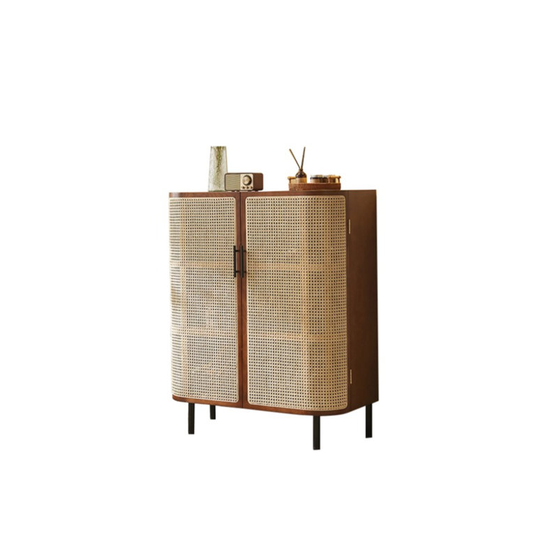Vintage Rattan Accent Cabinet Accent Cabinet, Walnut