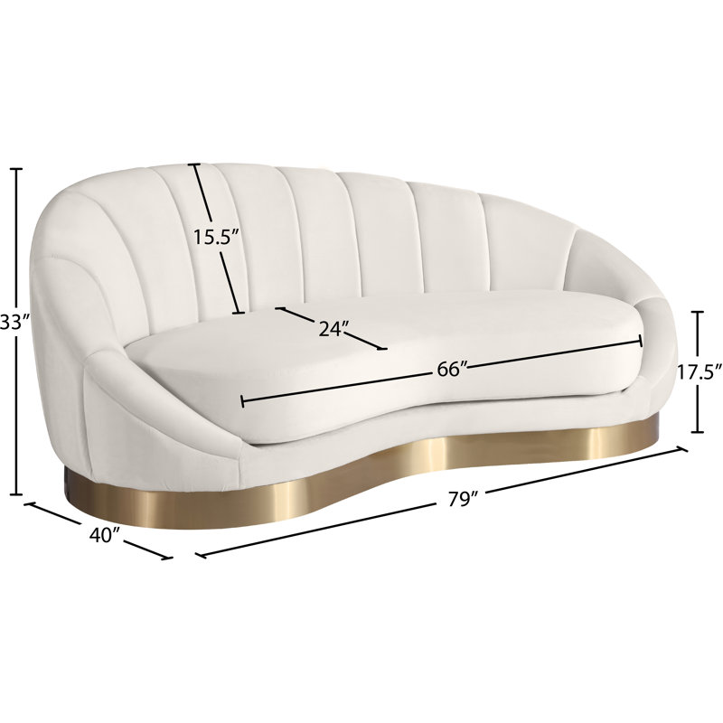 Shelly 79" Velvet Curved Loveseat, Cream Velvet