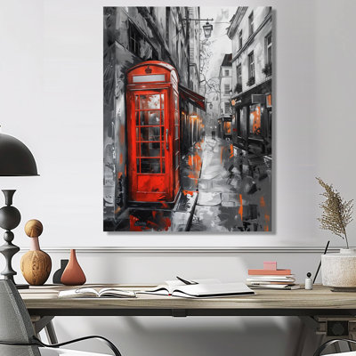 Black And White Red Telephone Booth In London IV - City London Wall Ar Wall Art Print
