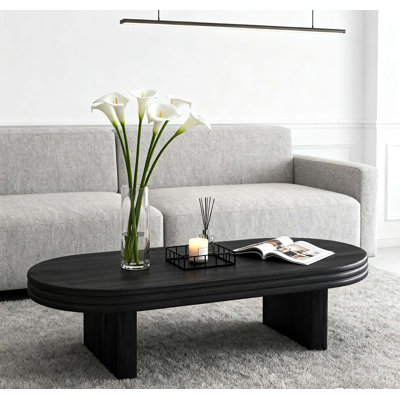 Mid Century Modern Oval Fluted Coffee Table, Farmhouse Wood for Living Room and Office Decor, Durable and Stylish