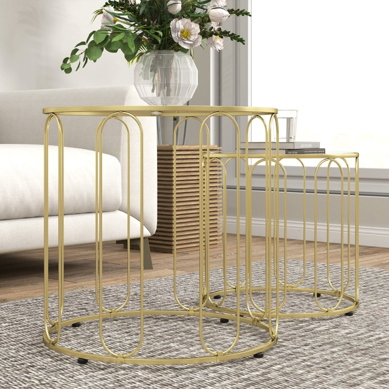 Elliptical Cut-Out Nesting Tables 50*50*50 cm Metal 1 Piece Nesting Coffee Table Gold Height Adjustable