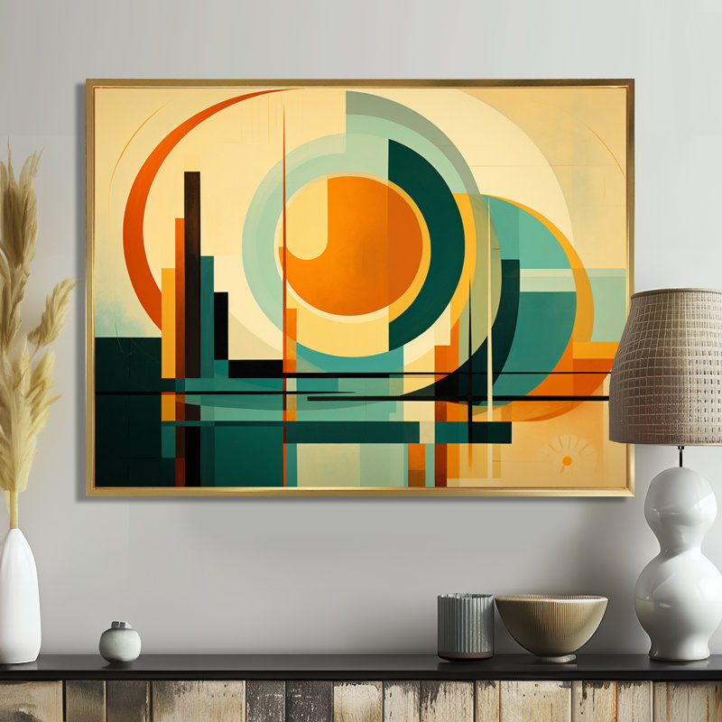 Décoration murale rétro rétro moderne pleine lune II - Mid-Century, Toile avec cadre flottant or, 12" H x 20" W x 1" D