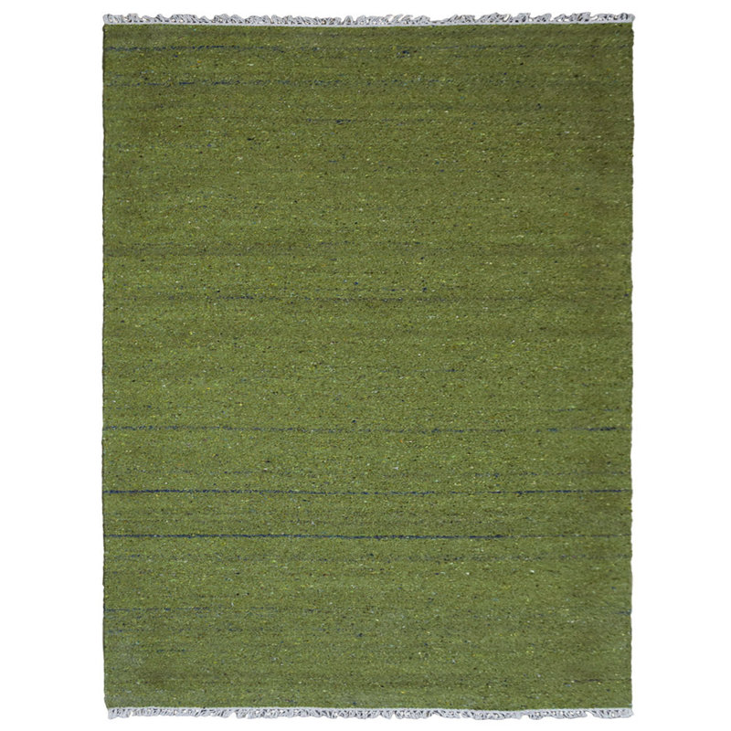 Hand Woven Solid Green Cotton & Polyester Rectangle Indoor Area Rug, Rectangle 3' x 5'