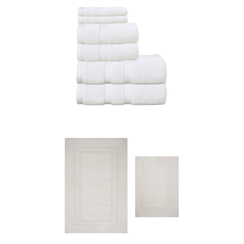 Ensemble de serviettes réversibles 100% coton 6 pièces Buariki Collection, Ivoire ivoire