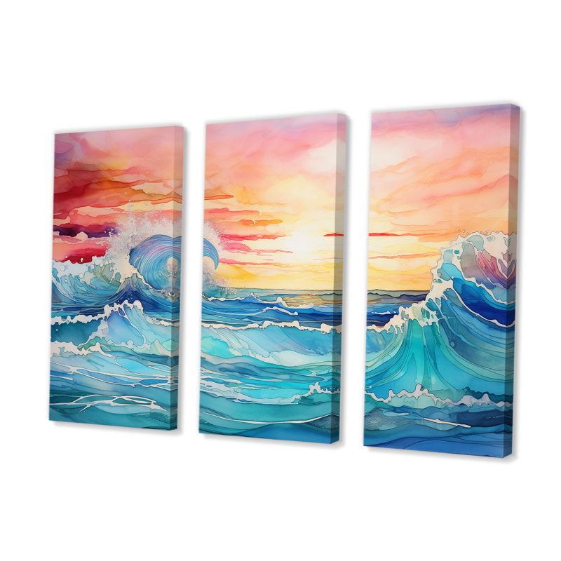 Rainbow Ocean Sunrise I - ensemble d'art mural sur toile océan, H 40 po x l 60 po x P 1 po