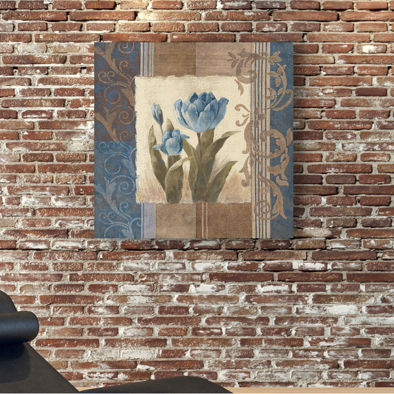« blue tulip scroll », peinture sur toile tendue, H 24 po x l 24 po x P 1,5 po