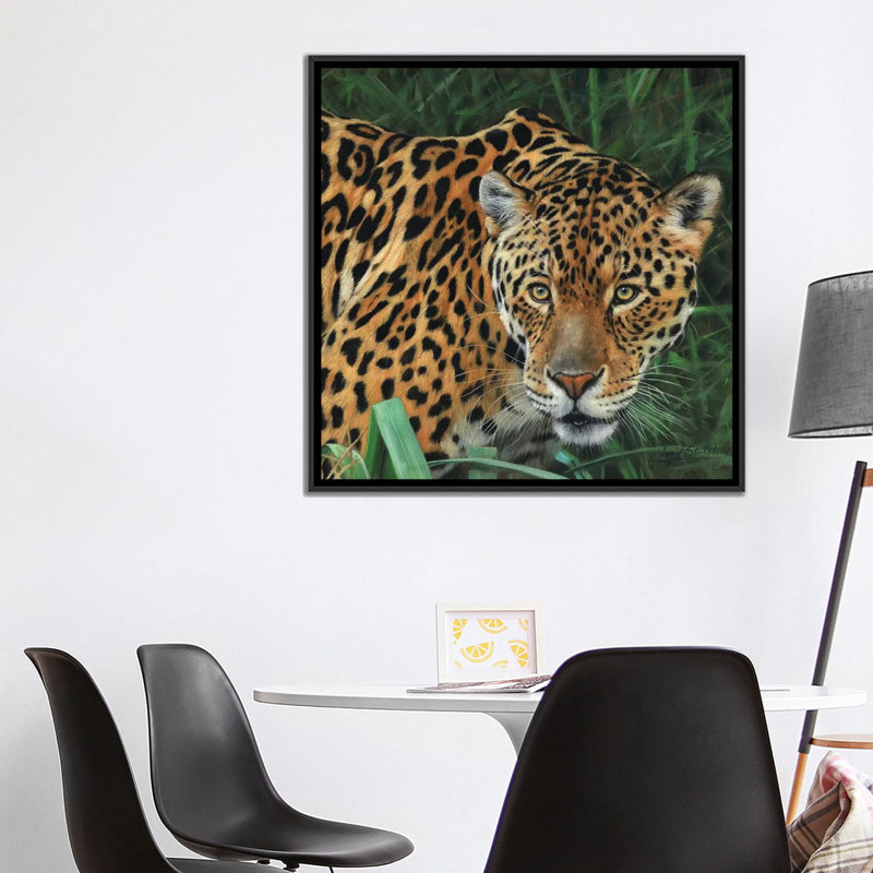 « jaguar big cat ii », impression sur toile, H 18 po x l 18 po x P 1,5 po, Toile encadrée noire, Pas de tapis