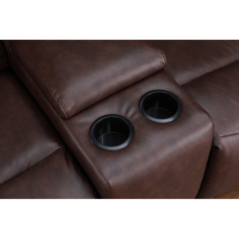 Lamyia 74" Vegan Leather Power Reclining Sofa, Brown Faux Leather