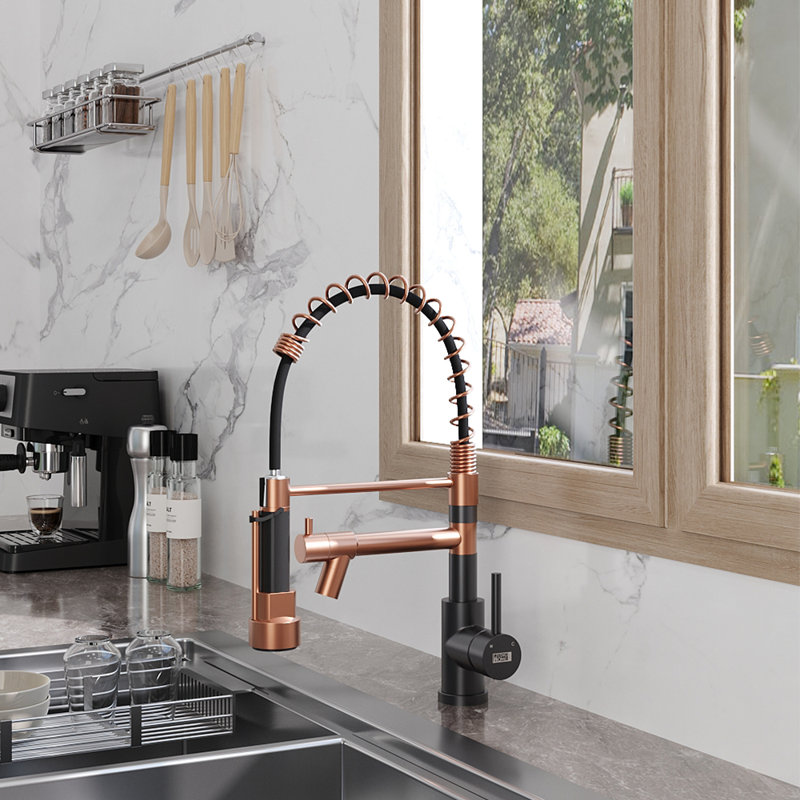 Belfry Kitchen Marhta Kitchen Faucet, Matte Black/Rose