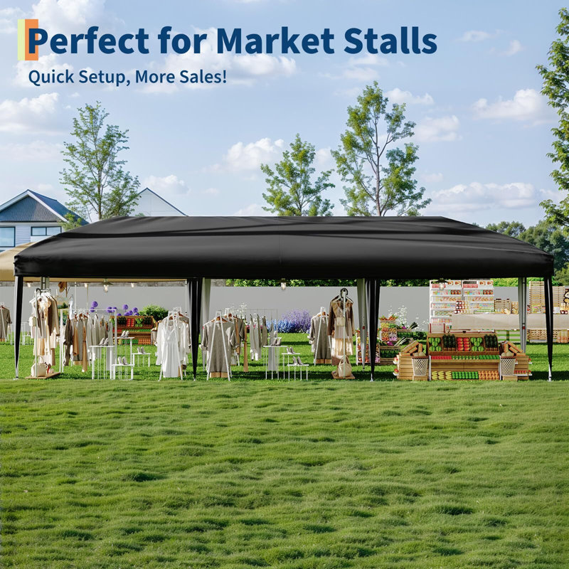 10x10ft / 10x30ft Pop Up Canopy Tent with Sidewalls - Heavy Duty Adjustable Height Outdoor Canopy, Includes 4/8-Weight Anchoring System / Roller Bag for Events/Camping - Blue/Black/Green/White/Gray/Khaki