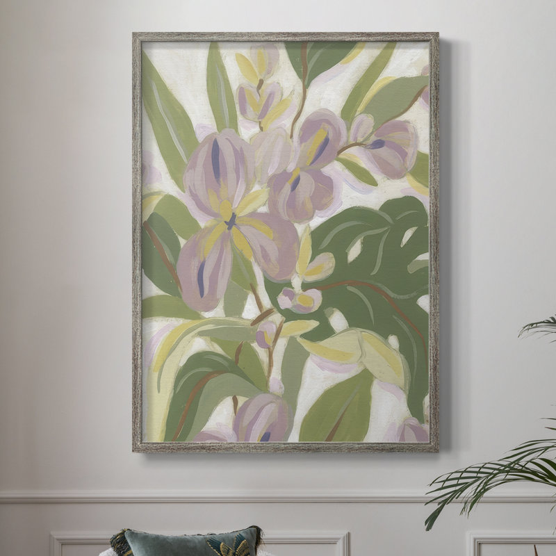 Orchidée tropicale brossée II, reproduction encadrée - bois massif, H 21 po x l 17 po