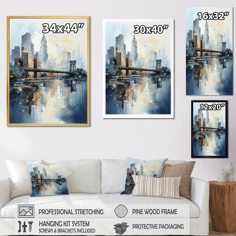 Searmont Grey Bridge Urban Reflections I, reproduction d'art sur toile, H 40 po x l 30 po x P 1,5 po, Cadre photo noir