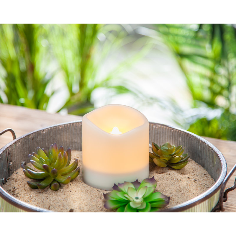 Bougie d'extérieur à énergie solaire à DEL de 4 pouces - Pilier en plastique imperméable avec scintillement doux pour le patio, le jardin et le décor de table