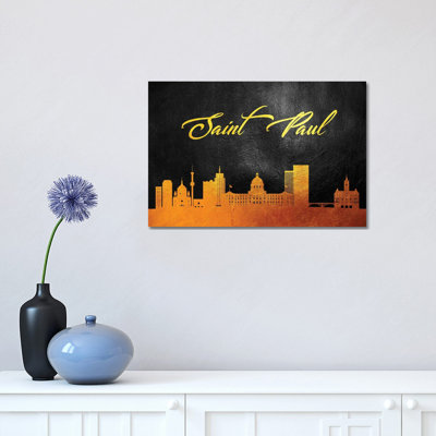 Saint Paul Minnesota Gold Skyline 1 Piece Wrapped Canvas Wall Art